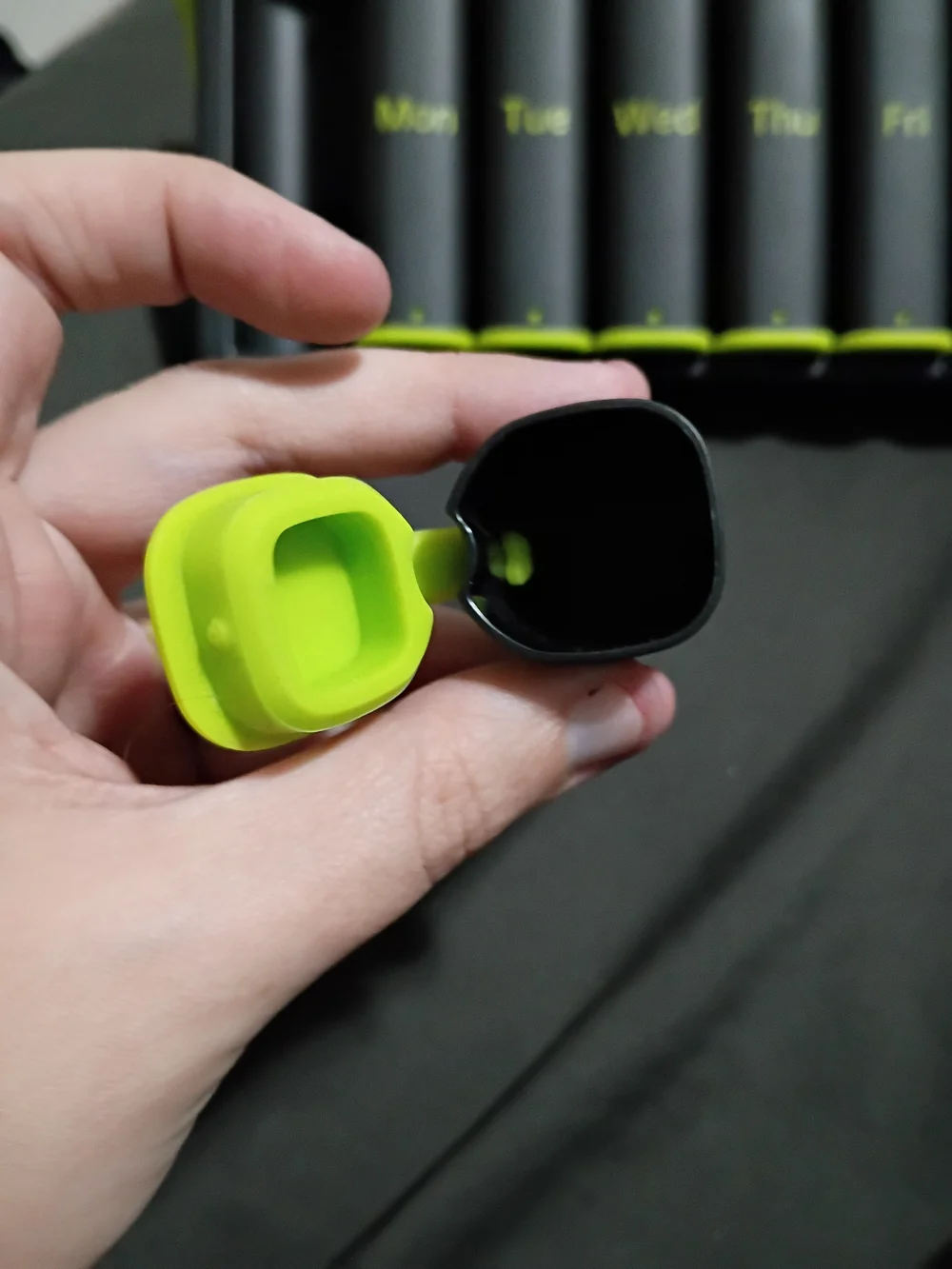 7 Day Pill Organizer Day And Night - Black with Lime Accent